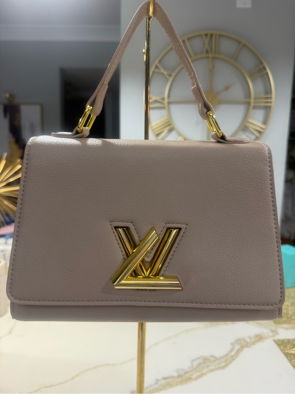 1.1 LV Taupe Top-Handle Satchel with Gold Hardware